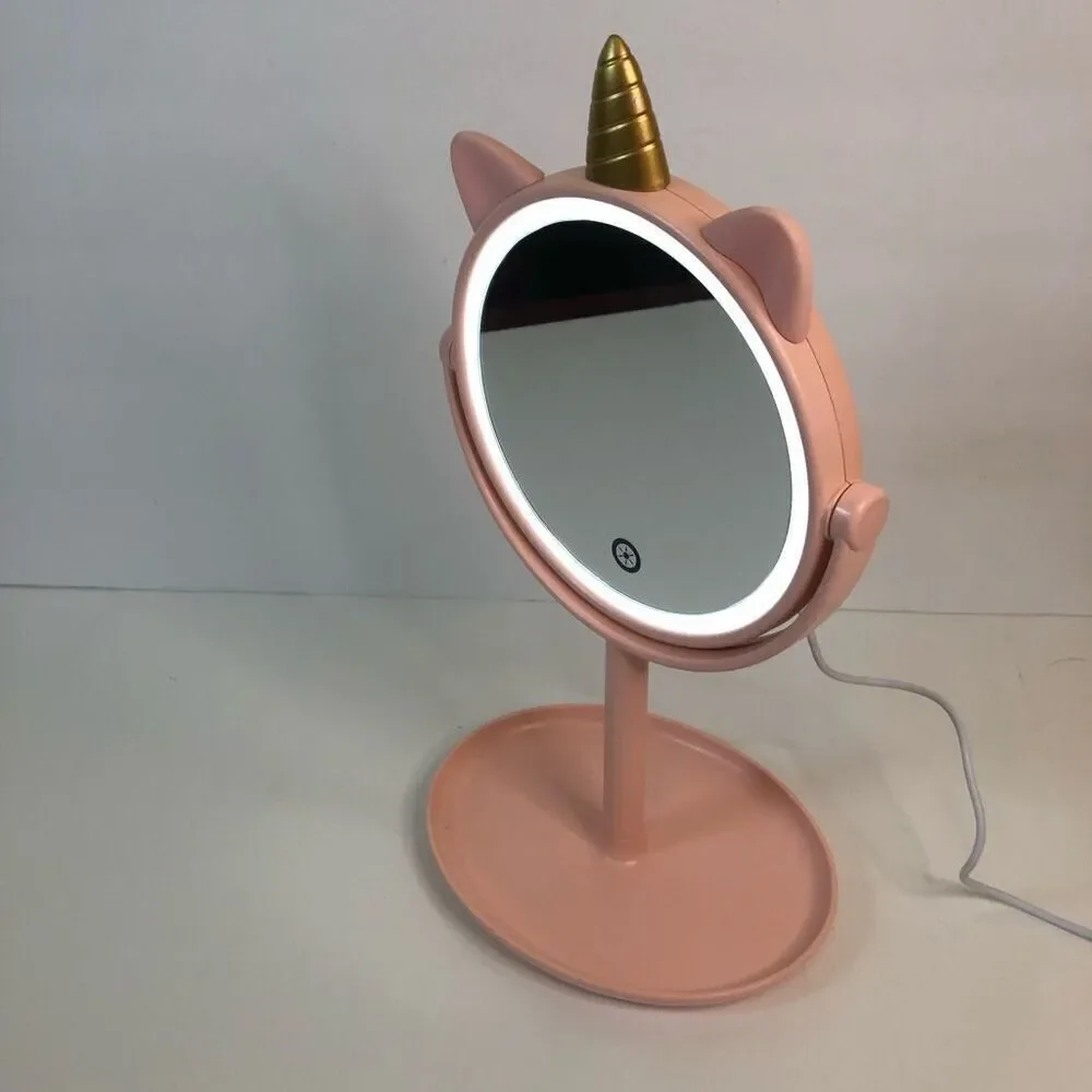 lighted‎ unicorn mirror usb port and tilt mirror light pink vanity tray mirror